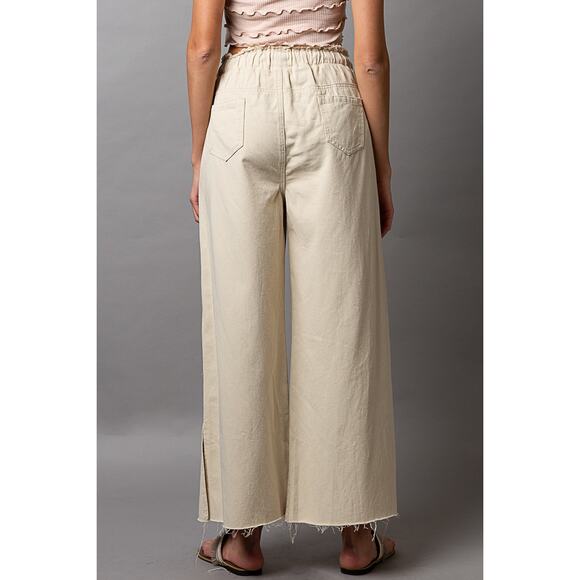 POL High Rise Distressed Adjustable Drawstring Side Slit Wide Leg Pants | Cream - Picture 2 of 4